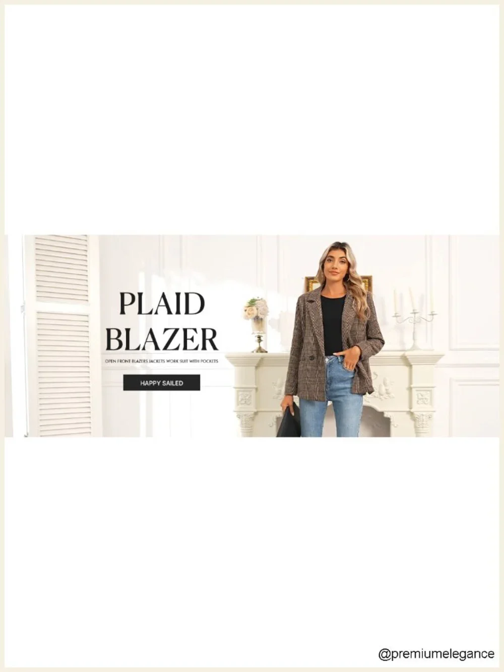 Women's Plaid Blazer Double Breasted Open Front Long Sleeve Work Suit with